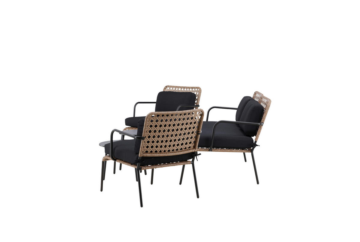 LOUNGEGARNITUR   Rattan Stahl  - Dunkelgrau/Schwarz, KONVENTIONELL, Naturmaterialien/Holz - Gardenson