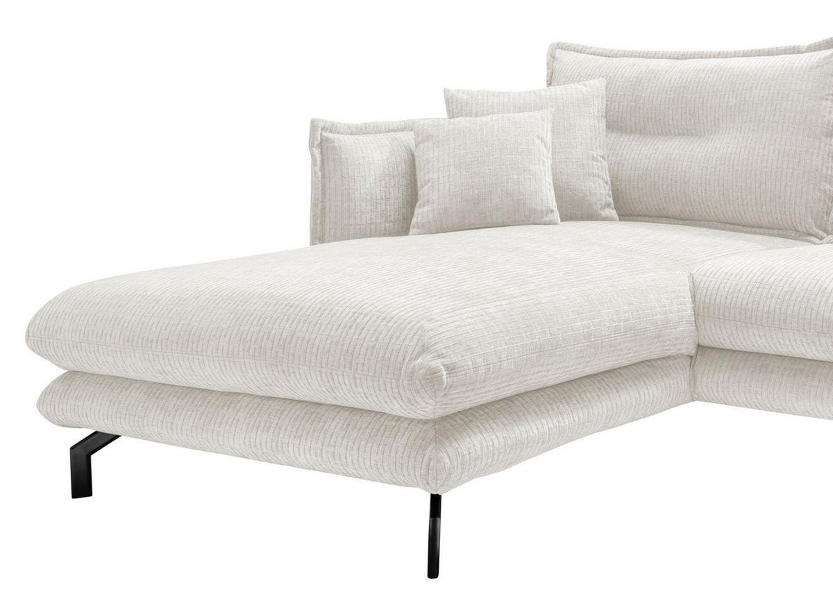ECKSOFA in Velours Creme  180/255 cm  - Creme/Schwarz, Design, Textil/Metall (180/255cm) - Livetastic