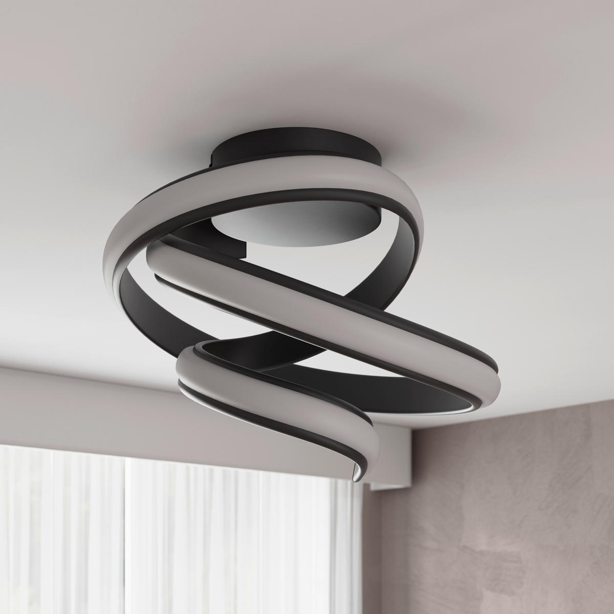 LED-DECKENLEUCHTE Turn 48/39 cm  - Schwarz, Design, Kunststoff/Metall (48/39cm) - Novel