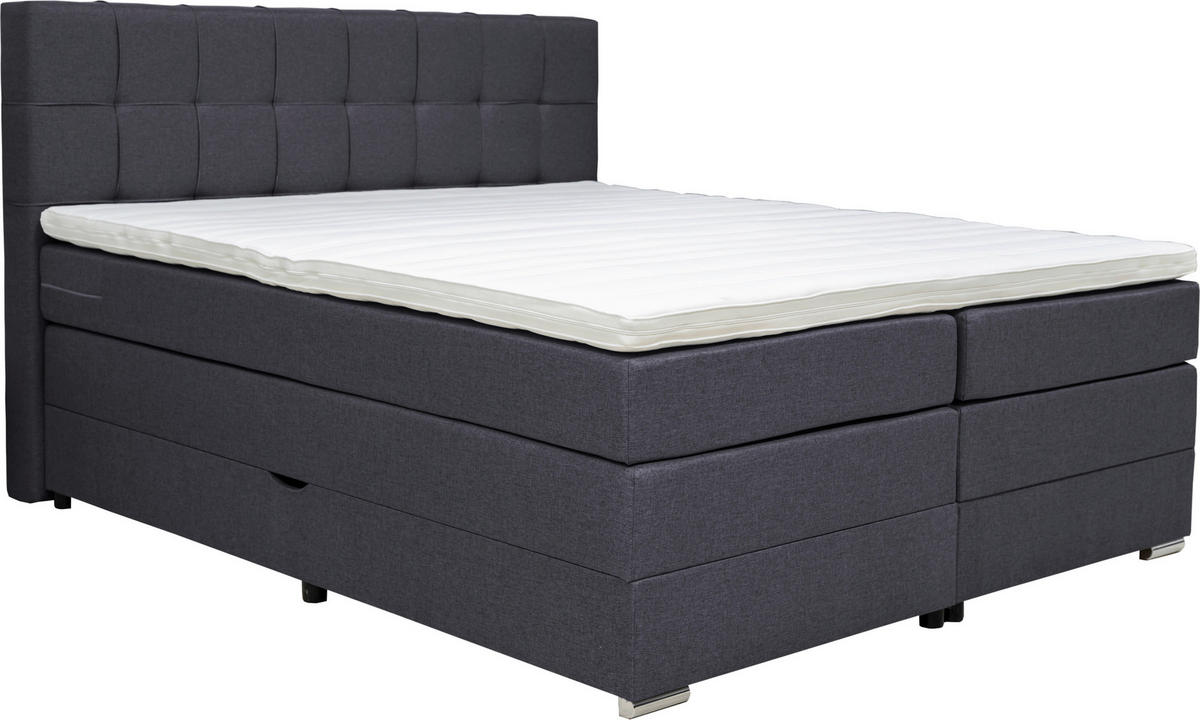 BOXSPRINGBETT 180/200 cm,  in Schwarz, Bettkasten, Topper, Matratzen, H3 + H3 = fest  - Alufarben/Schwarz, KONVENTIONELL, Kunststoff/Textil (180/200cm) - Carryhome