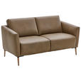 2-SITZER-SOFA Olivgrün Echtleder  - Eichefarben/Beige, Natur, Leder/Holz (182/86/87cm) - Valnatura
