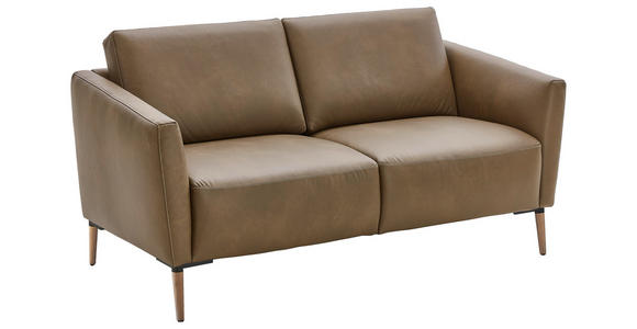 2-SITZER-SOFA Olivgrün Echtleder - Eichefarben/Beige, Natur, Leder/Holz (182/86/87cm) - Valnatura