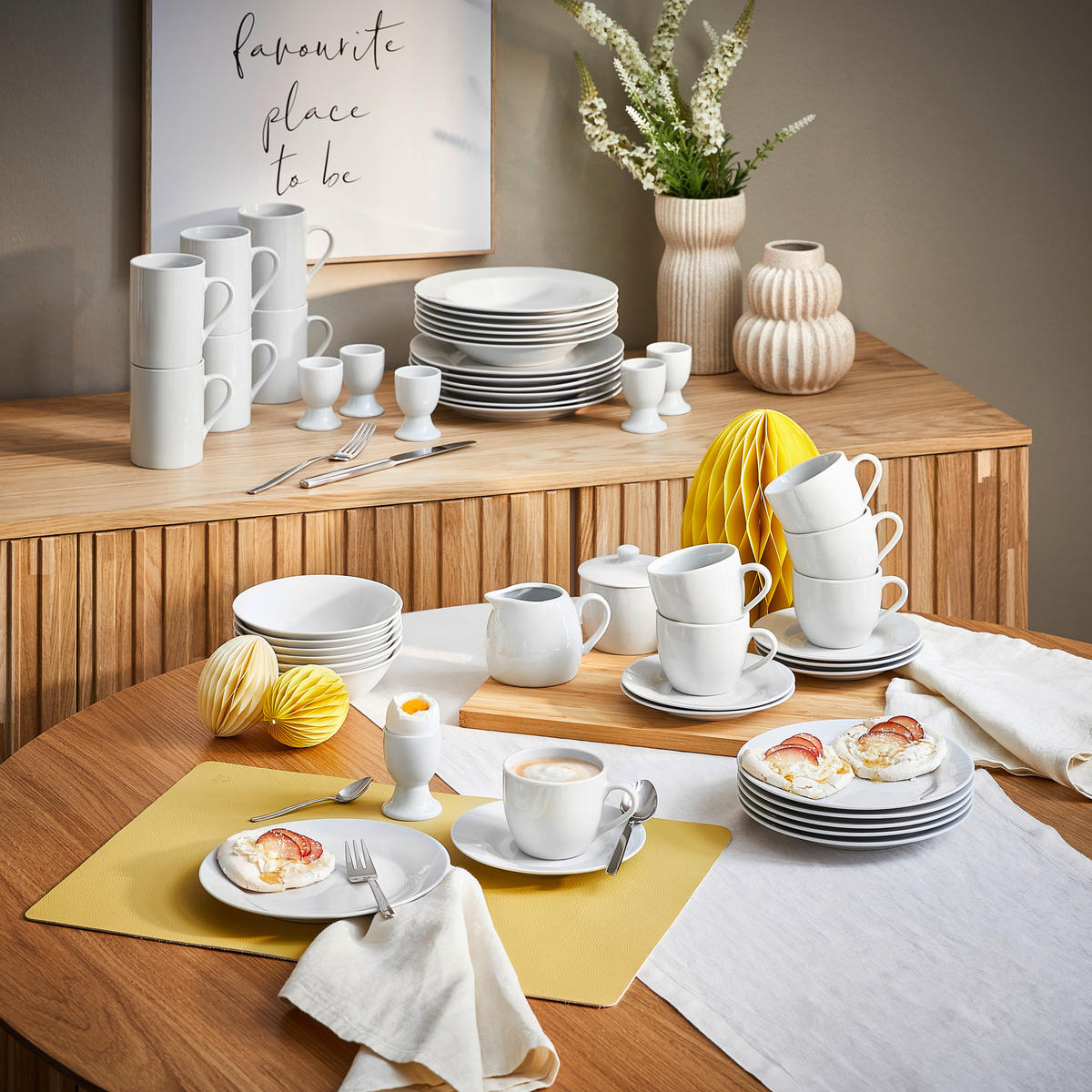 KOMBINOVANÝ SERVIS, 50-dielne, porcelán - biela, Basics, keramika - Novel