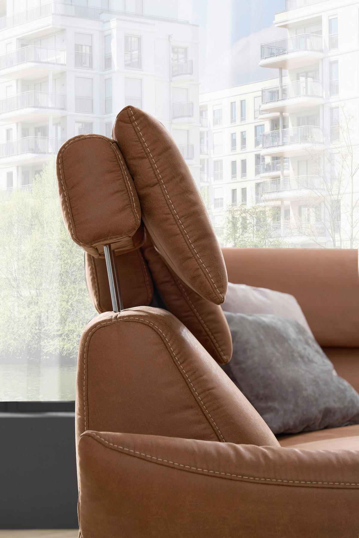 WOHNLANDSCHAFT Cognac  - Cognac/Beige, MODERN, Textil/Metall (274/160cm) - Livetastic