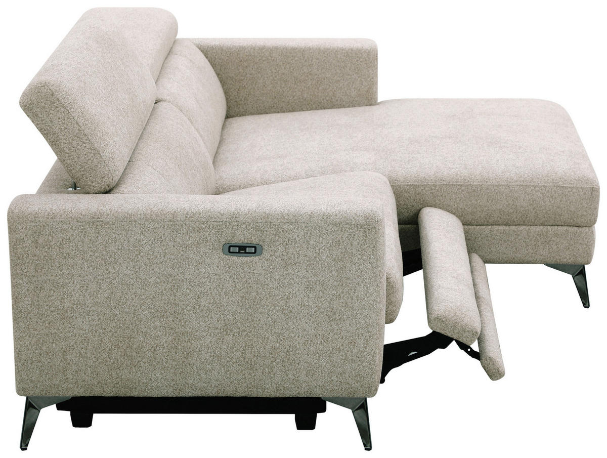 ECKSOFA Beigebraun Chenille  - Chromfarben/Beigebraun, Design, Textil/Metall (218/173cm) - Carryhome