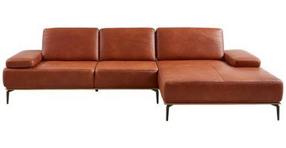 ECKSOFA in Echtleder Braun  - Bronzefarben/Braun, Design, Leder/Metall (298/176cm) - Valnatura