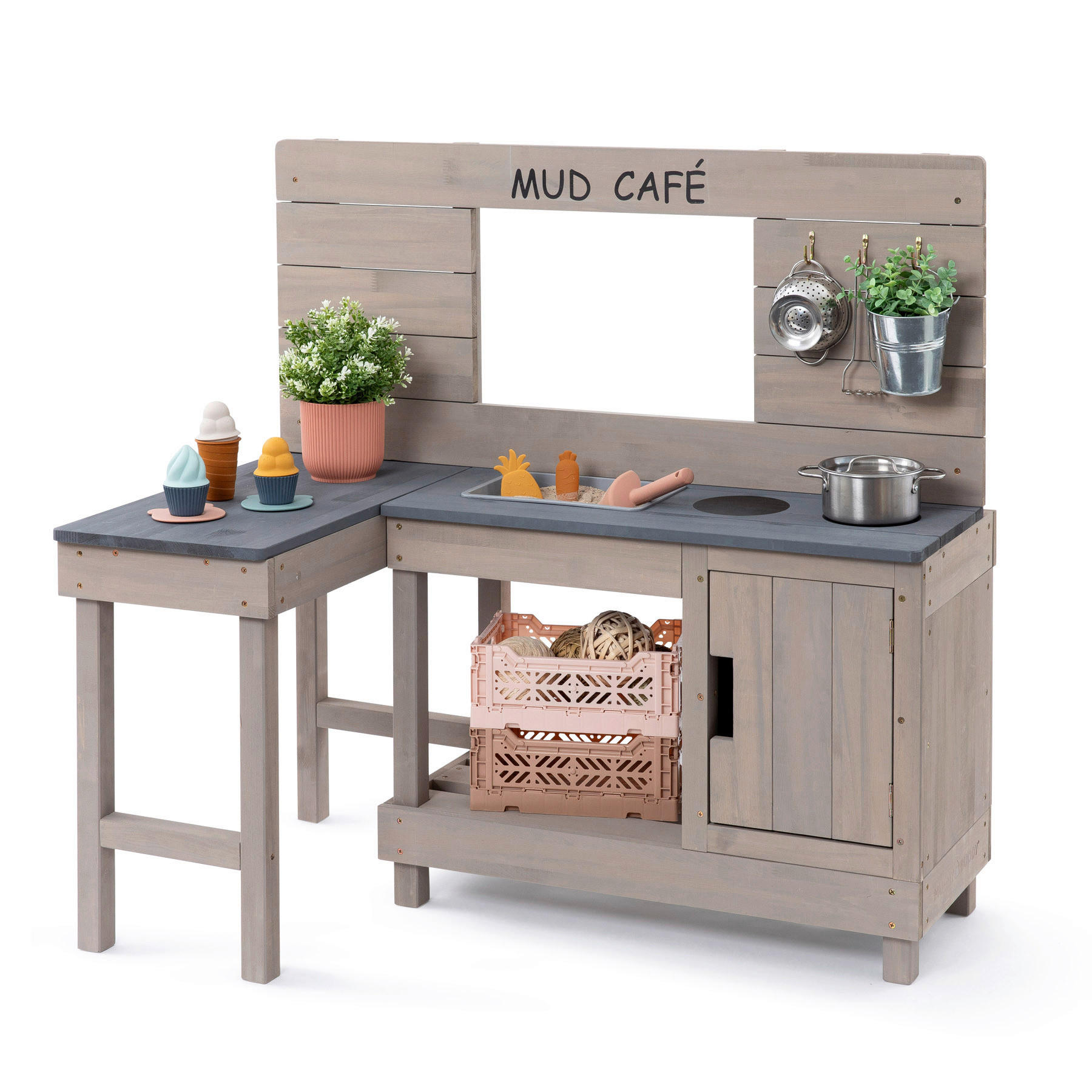 Muddy Buddy Matschküche Coffee Corner Hellgrau 60x95x100 cm