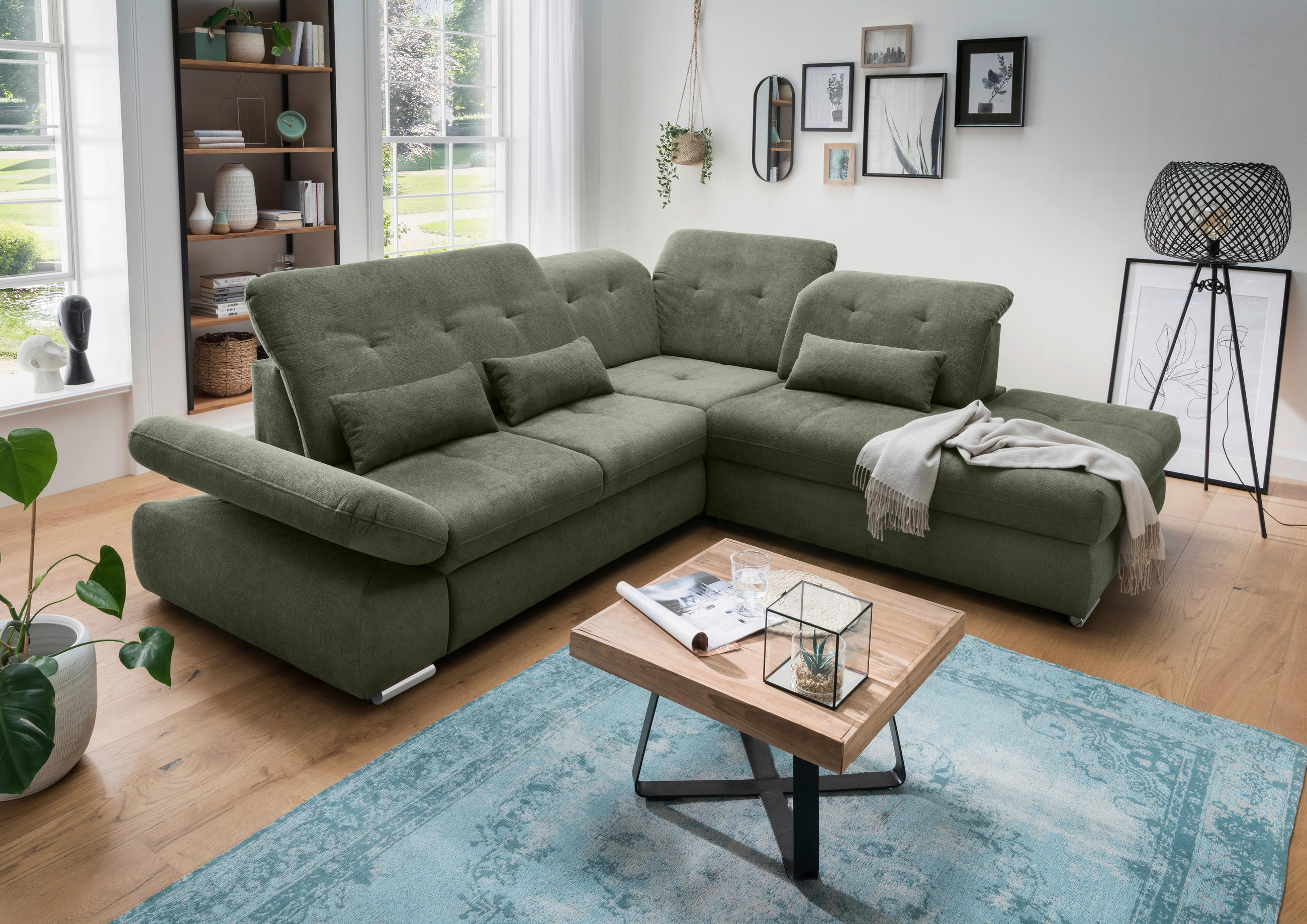 ECKSOFA Dalida Dunkelgrün Chenille  - Chromfarben/Dunkelgrün, MODERN, Textil/Metall (280/254cm) - Livetastic