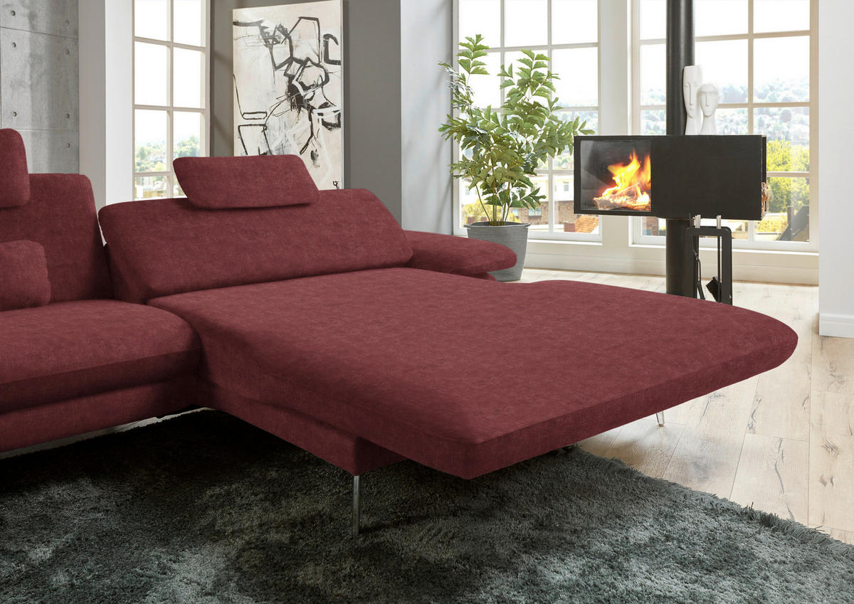 ECKSOFA in Velours Weinrot  - Weinrot/Schwarz, Design, Textil/Metall (284/184cm) - Dieter Knoll