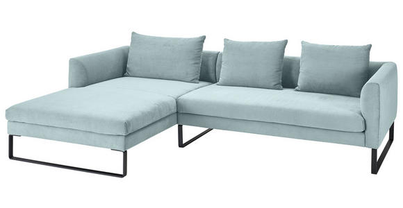 ECKSOFA in Cord Hellblau  - Schwarz/Hellblau, KONVENTIONELL, Textil/Metall (178/284cm) - Hom`in