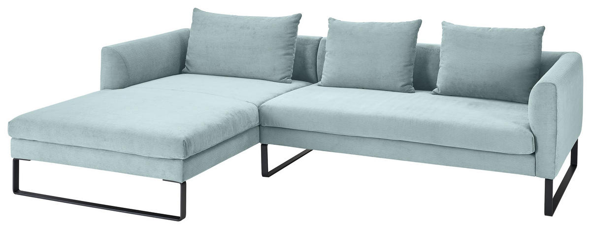 ECKSOFA in Cord Hellblau  - Schwarz/Hellblau, Konventionell, Textil/Metall (178/284cm) - Hom`in