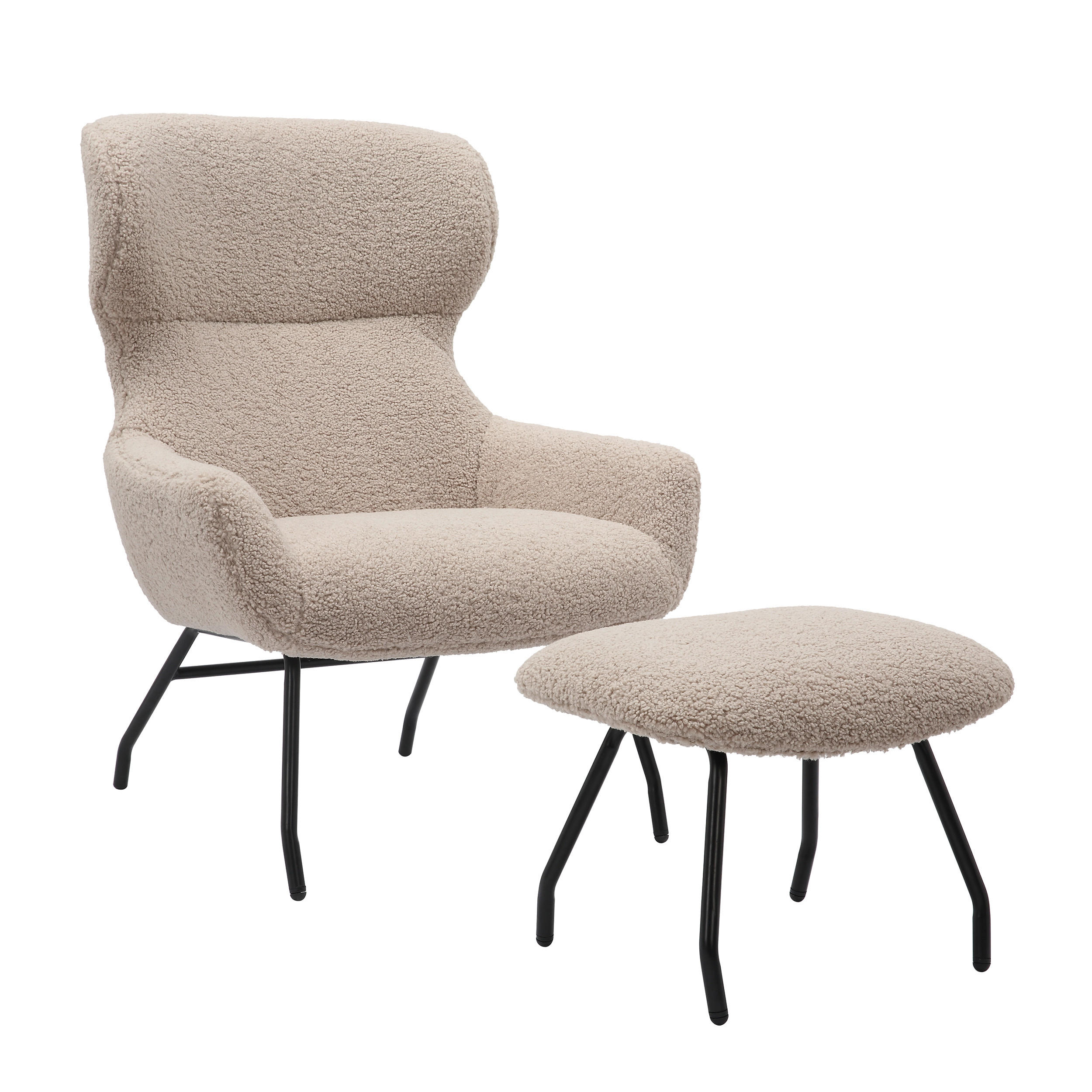SESSELSET Teddystoff Hocker    - Taupe/Schwarz, MODERN, Textil/Metall (79/103/82cm) - Livetastic