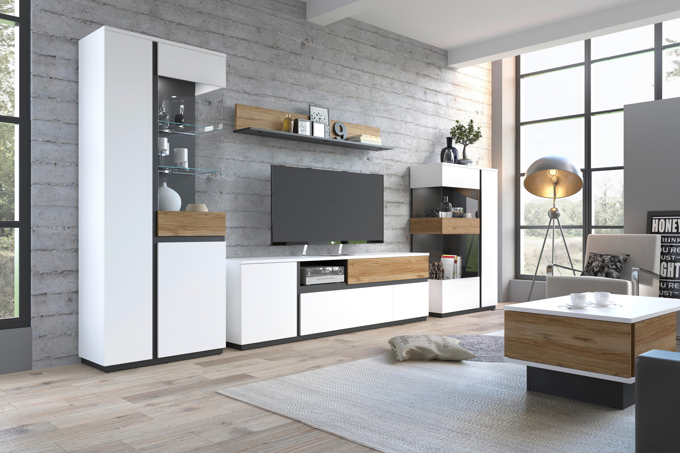 Wohnwand Novena Alpinweiss B: 392,5 Cm