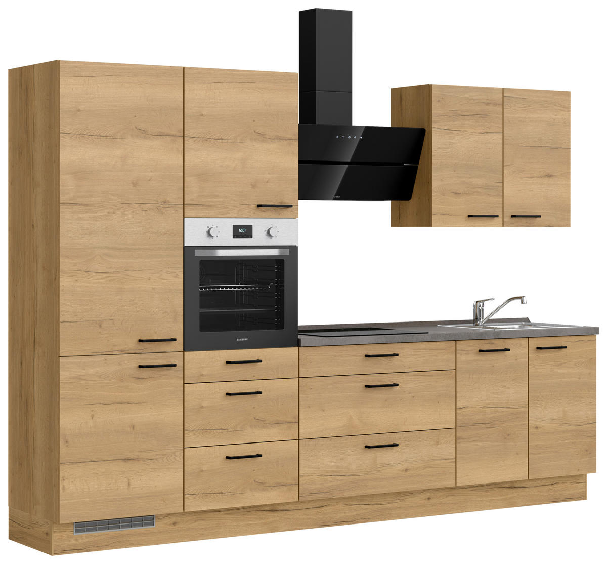 KÜCHENBLOCK 300 cm   in Eichefarben, Schieferfarben  - Schieferfarben/Eichefarben, MODERN, Holzwerkstoff/Metall (300cm) - Nobilia