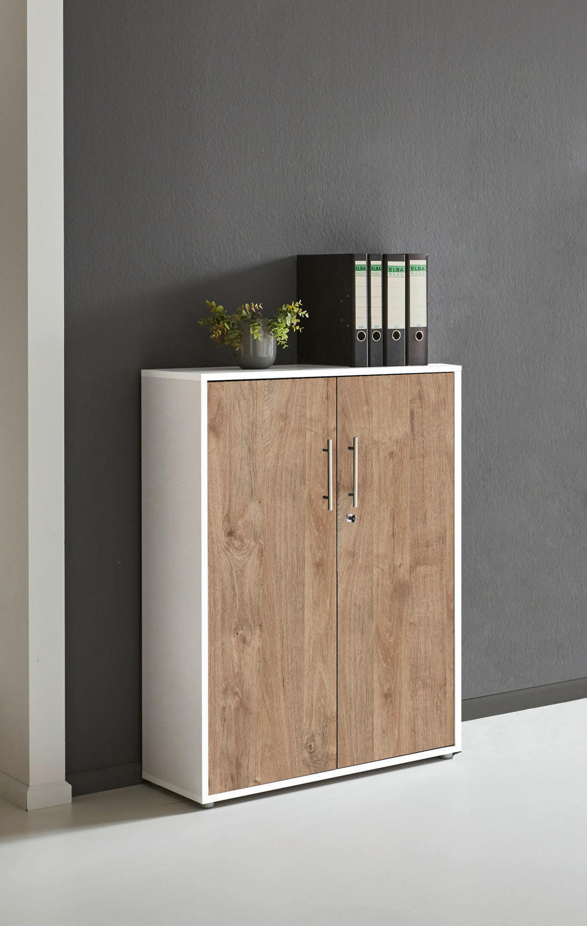 AKTENSCHRANK Weiß, Eichefarben  - Eichefarben/Weiß, MODERN, Holzwerkstoff (84,4/113,6/33cm) - MID.YOU