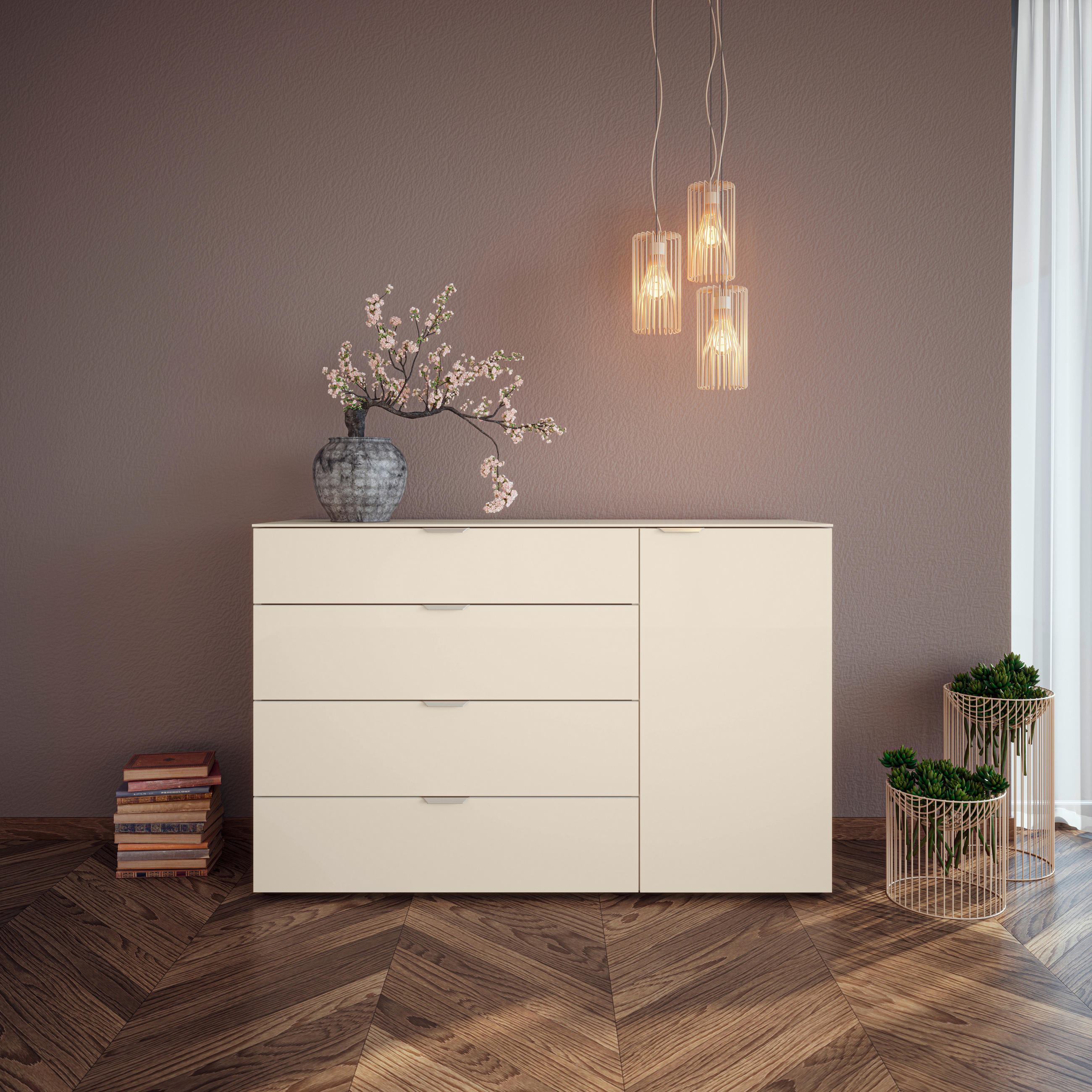 SIDEBOARD  in 135/87/43 cm  - Hellbraun/Edelstahlfarben, Design, Glas/Holzwerkstoff (135/87/43cm) - Jutzler