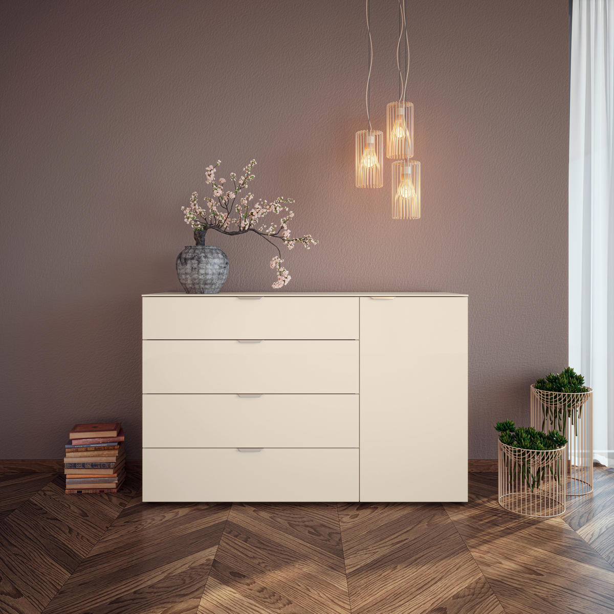 SIDEBOARD  in 135/87/43 cm  - Hellbraun/Edelstahlfarben, Design, Glas/Holzwerkstoff (135/87/43cm) - Jutzler