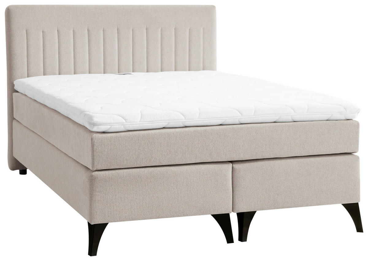 BOXSPRINGBETT 140/200 cm  in Graubraun  - Graubraun/Schwarz, Basics, Textil/Metall (140/200cm) - Boxxx