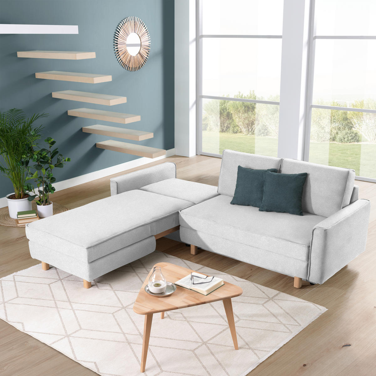 ECKSOFA in Chenille Hellgrau  170/237 cm  - Eichefarben/Hellgrau, KONVENTIONELL, Holz/Textil (170/237cm) - Sedda