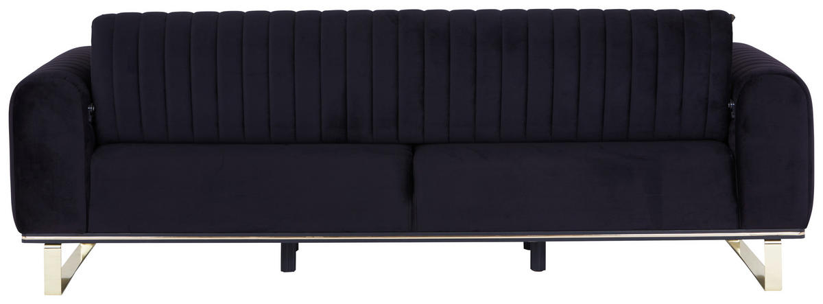 3-SITZER-SOFA Velours Schwarz  - Goldfarben/Schwarz, MODERN, Textil/Metall (230/83/90cm) - Livetastic