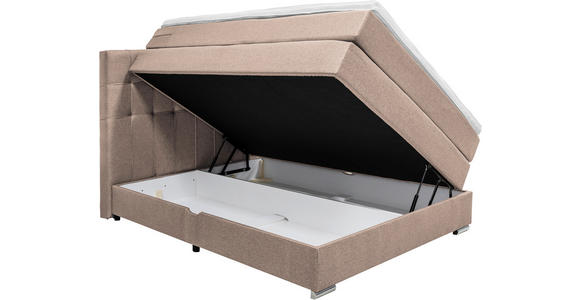 BOXSPRINGBETT 140/200 cm,  in Hellbraun, Bettkasten, Topper, Matratzen, H3 + H3 = fest  - Hellbraun/Alufarben, KONVENTIONELL, Kunststoff/Textil (140/200cm) - Carryhome