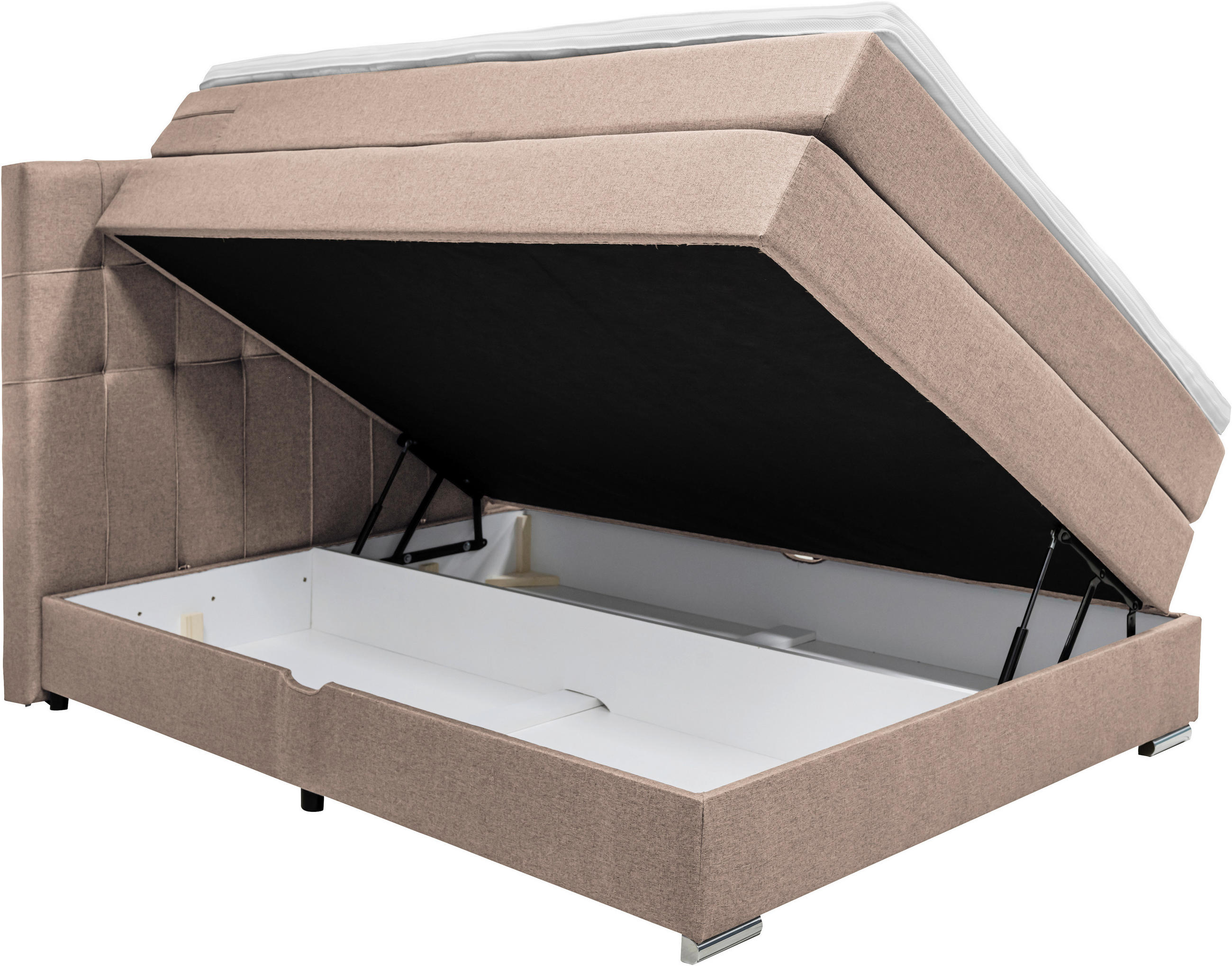 BOXSPRINGBETT 140/200 cm  in Hellbraun  - Hellbraun/Alufarben, Konventionell, Kunststoff/Textil (140/200cm) - Carryhome