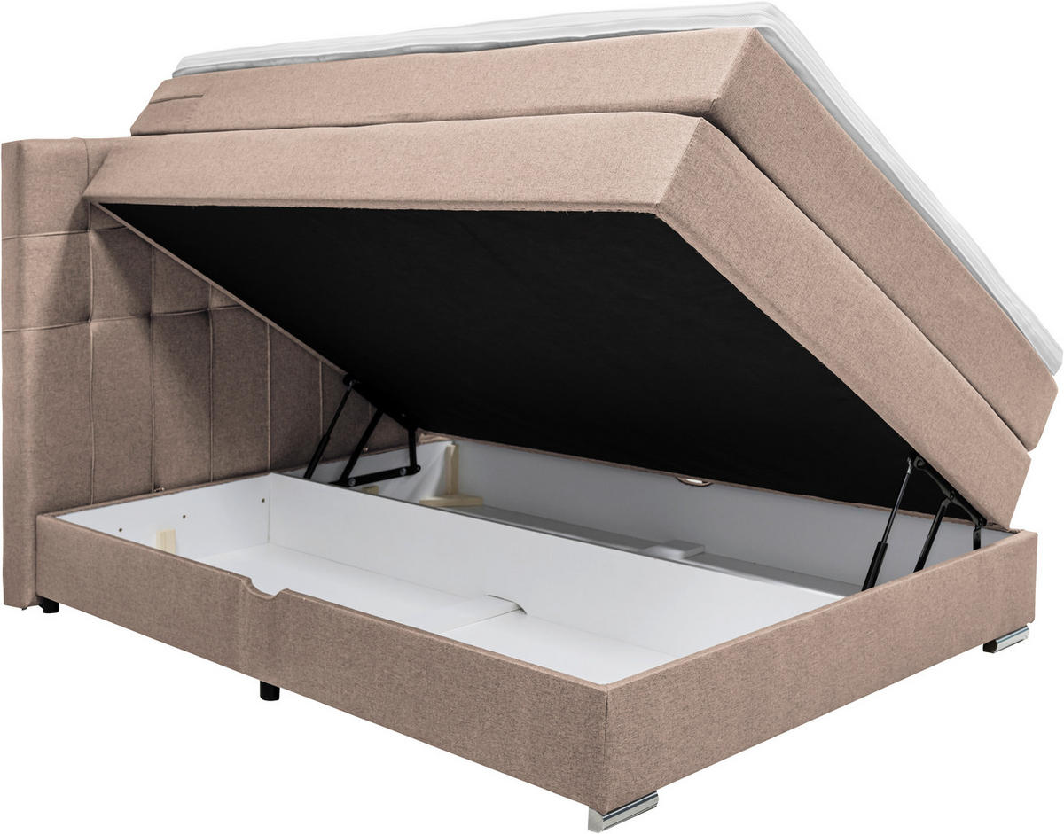 BOXSPRINGBETT 140/200 cm  in Hellbraun  - Hellbraun/Alufarben, Konventionell, Kunststoff/Textil (140/200cm) - Carryhome