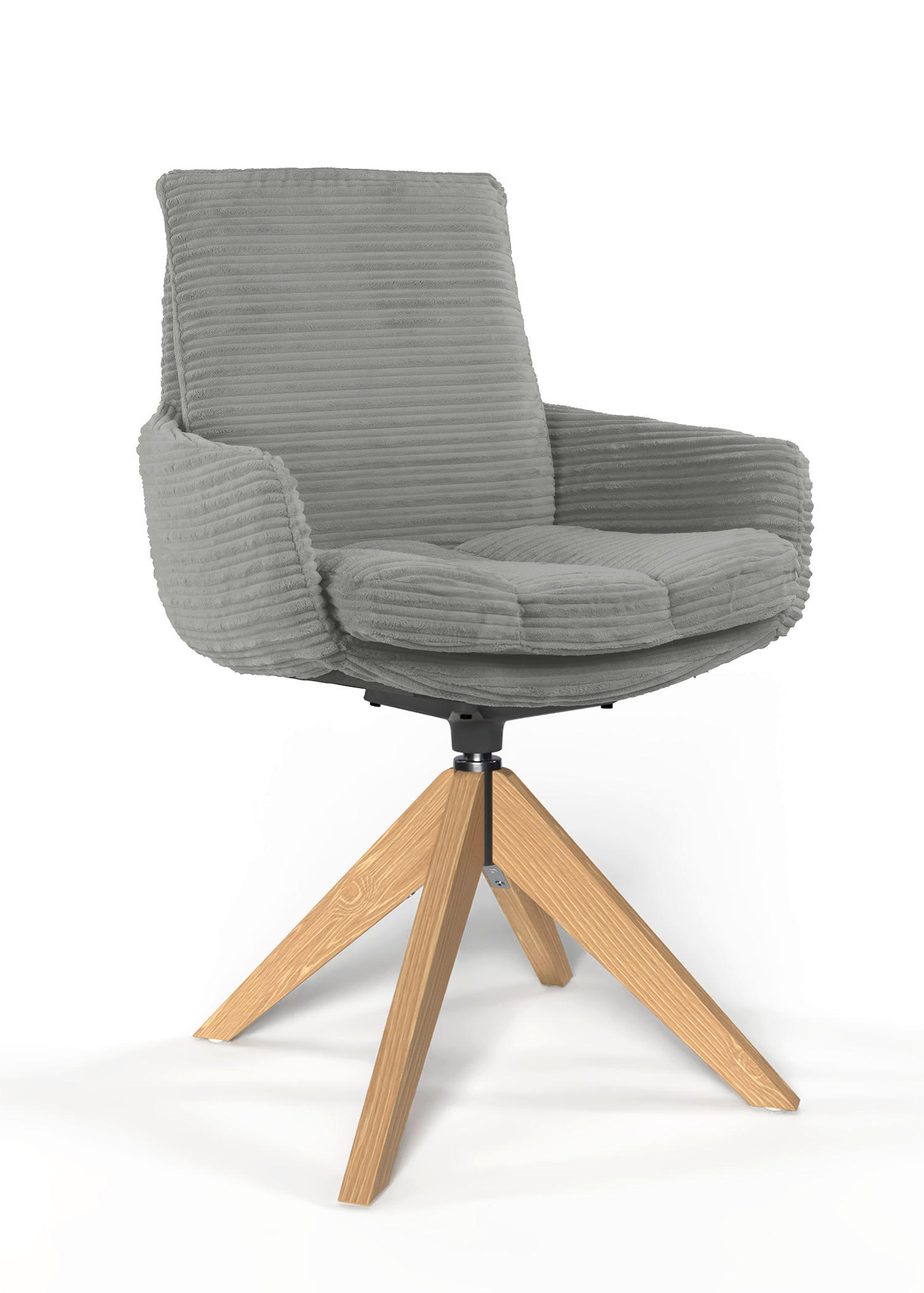ARMLEHNSTUHL  Beinauswahl, Sitzfläche 360° drehbar, Stoff-/Lederauswahl gerippt  Grau  - Eichefarben/Grau, Design, Holz/Textil (60/91/62cm) - Valdera