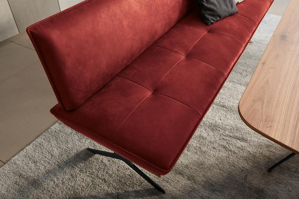 SITZBANK 214/88/66 cm Echtleder Rot, Schwarz Nussbaum furniert Metall  - Rot/Schwarz, Design, Leder/Holz (214/88/66cm) - Koinor
