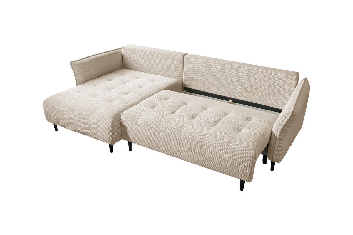 ECKSOFA MONTE CARLO Creme Struktur, Plüsch  - Creme/Schwarz, Trend, Textil (160/290cm) - MID.YOU