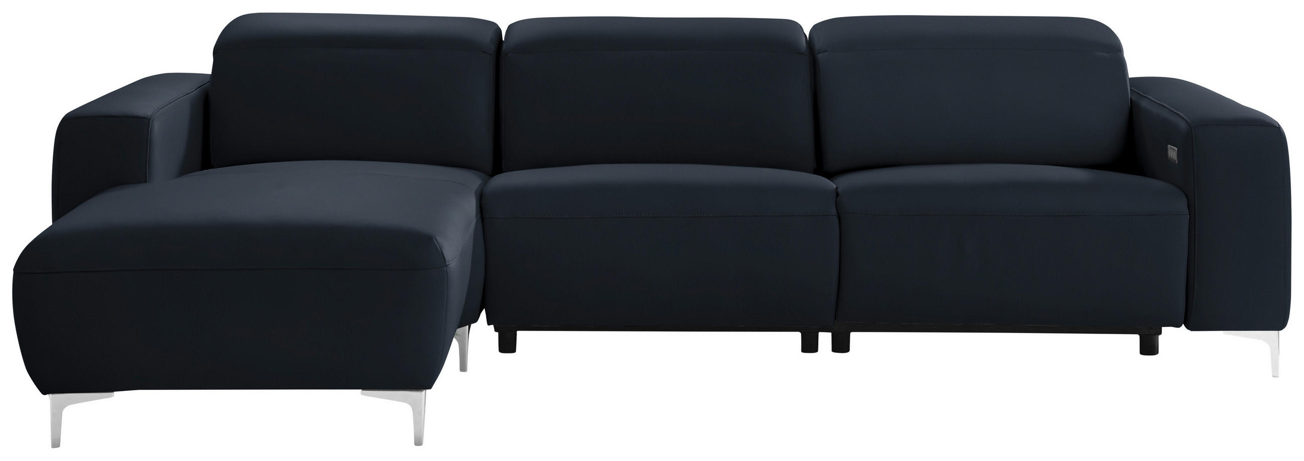 ECKSOFA Dunkelblau Echtleder  - Chromfarben/Dunkelblau, Design, Leder/Metall (177/292cm) - Pure Home Lifestyle