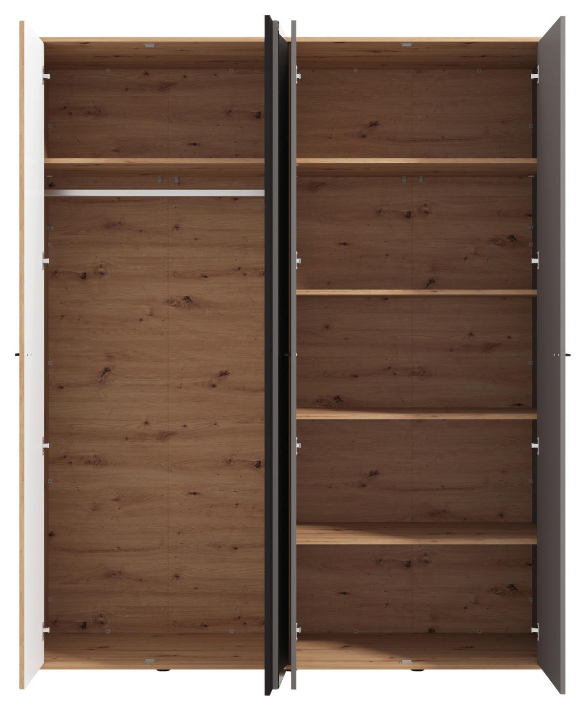 KLEIDERSCHRANK 179,5/210,5/56 cm,  in Graphitfarben, Schwarz, Eiche Artisan, 4-türig  - Graphitfarben/Schwarz, MODERN, Glas/Holzwerkstoff (179,5/210,5/56cm) - MID.YOU