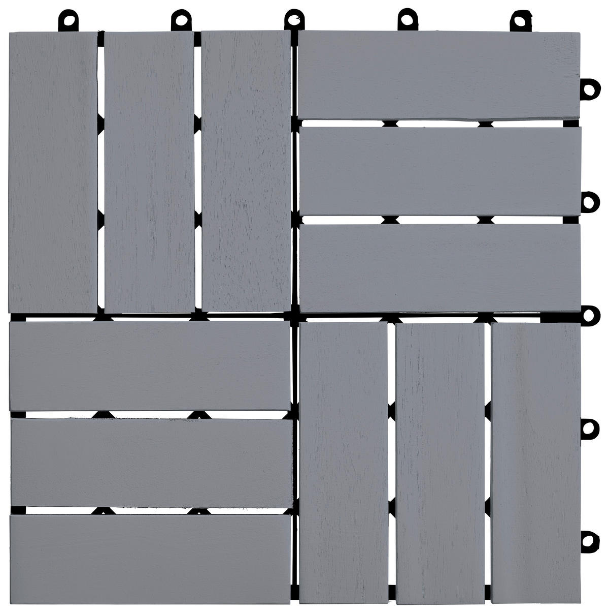 TERRASSENFLIESE Grau, Schwarz 10 Stück  - Schwarz/Grau, MODERN, Holz/Kunststoff (30/30/2,4cm) - Ambia Garden