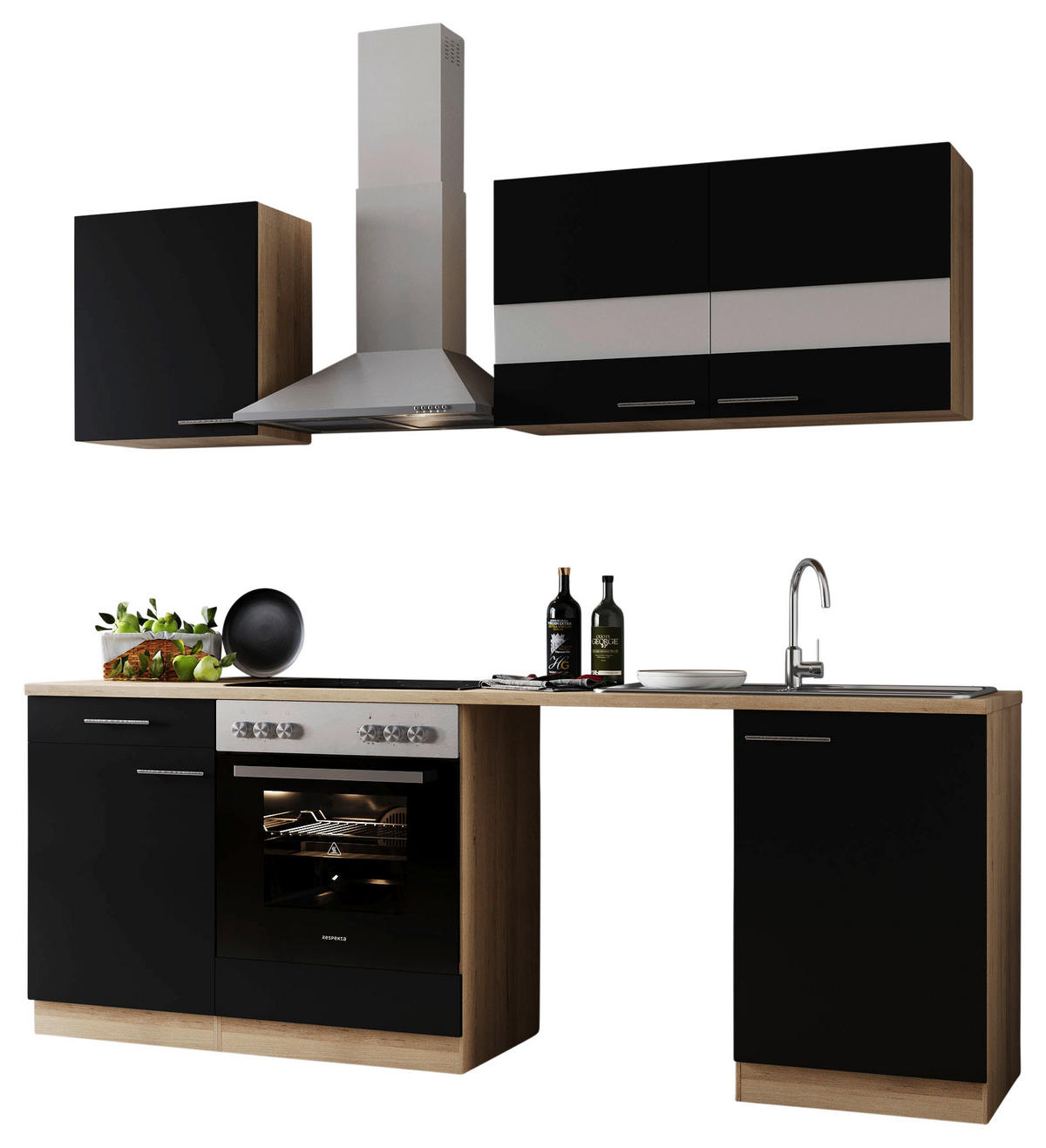 MODULKÖK 220 cm   i svart  - stålfärgad/svart, Basics, metall/trämaterial (220cm) - Respekta