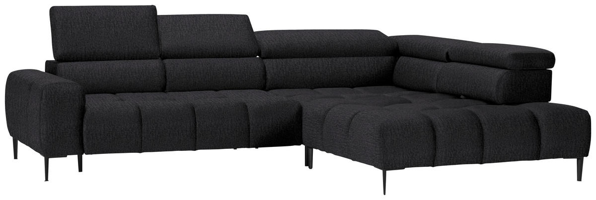 ECKSOFA Dunkelgrau Samt, Webstoff  - Dunkelgrau/Schwarz, Design, Textil/Metall (300/216cm) - Welnova