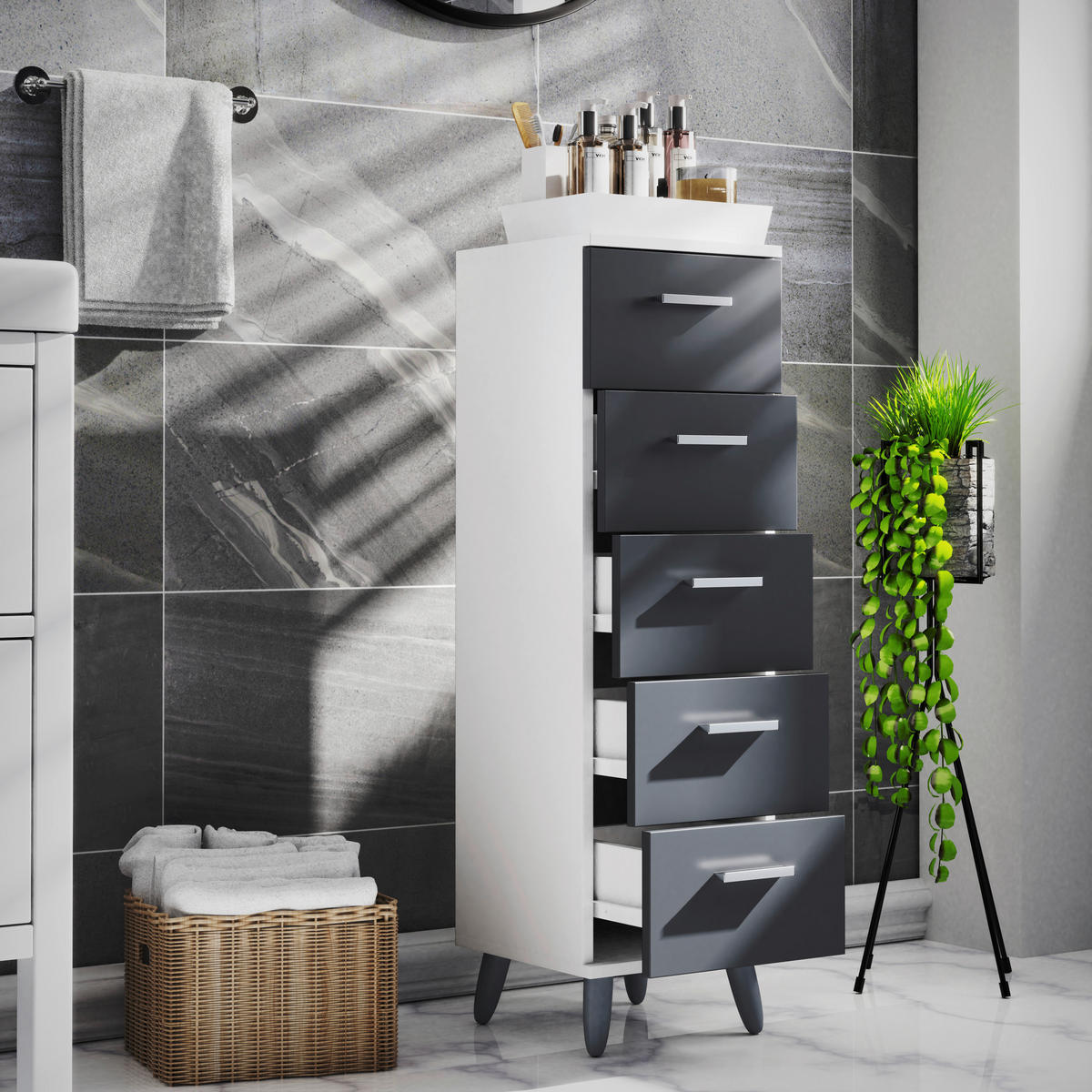 MIDISCHRANK 30/100/30 cm  - Weiss/Anthrazit, Modern, Holzwerkstoff/Kunststoff (30/100/30cm) - MID.YOU