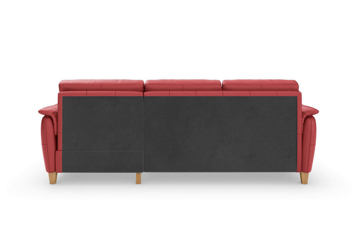 ECKSOFA PALMERA E Rot Kombination Echtleder/Stoff Mikrofaser Bettkasten  - Eichefarben/Rot, Basics, Leder/Holz (244/163cm) - Sit & More