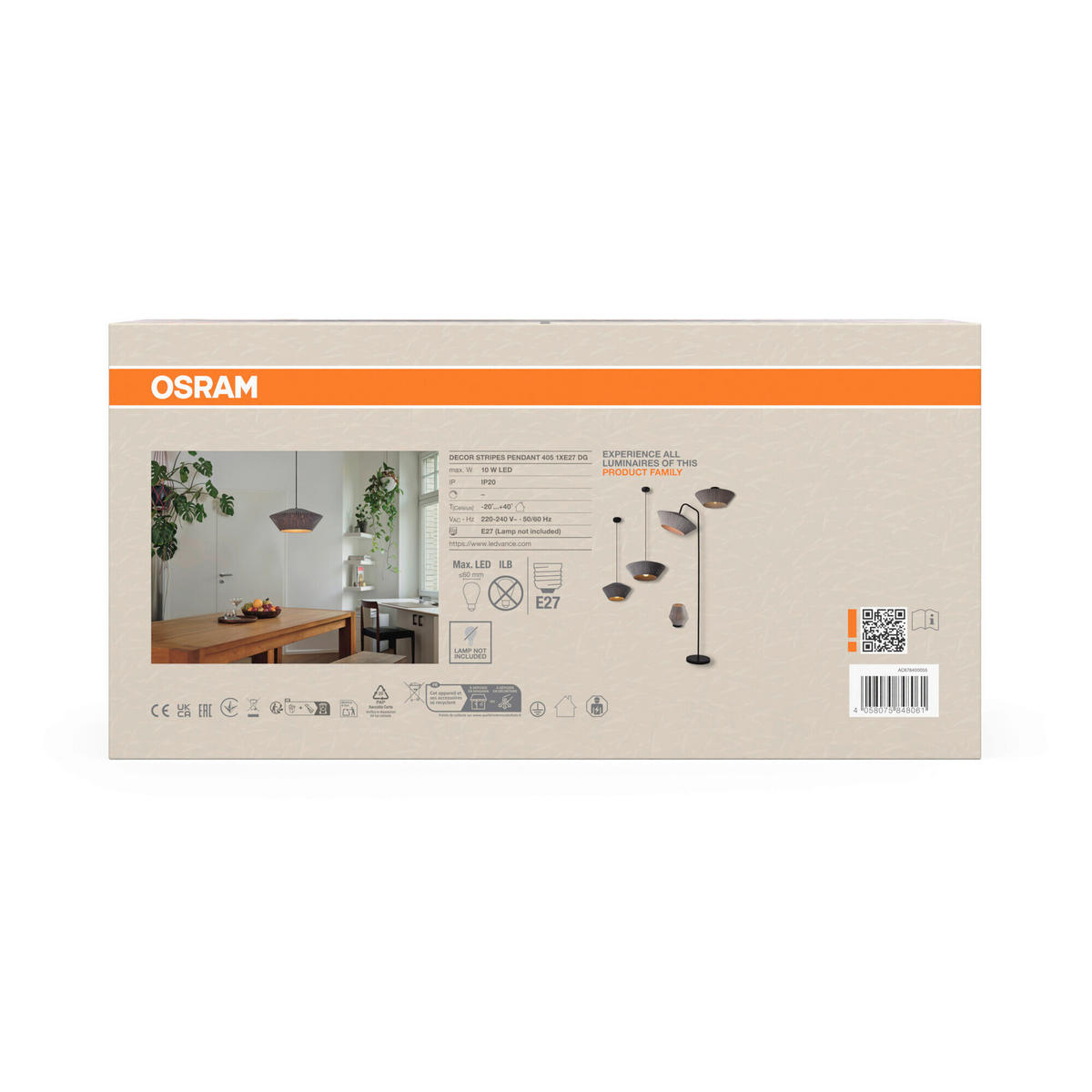 HÄNGELEUCHTE 40,5/120 cm  - Dunkelgrau, Basics, Textil/Metall (40,5/120cm) - Osram