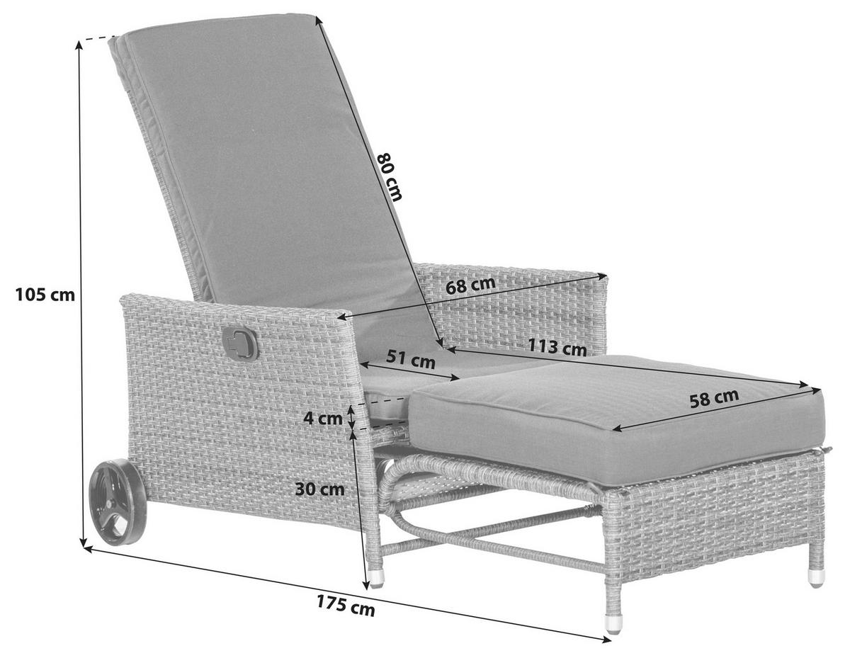 GARTENLIEGE 68/105/175 cm  - Dunkelgrau/Grau, KONVENTIONELL, Kunststoff/Textil (68/105/175cm) - Gardenson