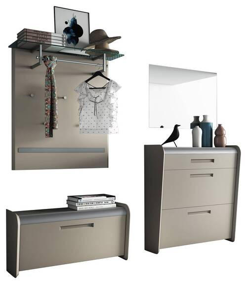 GARDEROBE 4-teilig in 205/185/36 cm - Taupe/Alufarben, Design, Holzwerkstoff/Metall (205/185/36cm) - Dieter Knoll