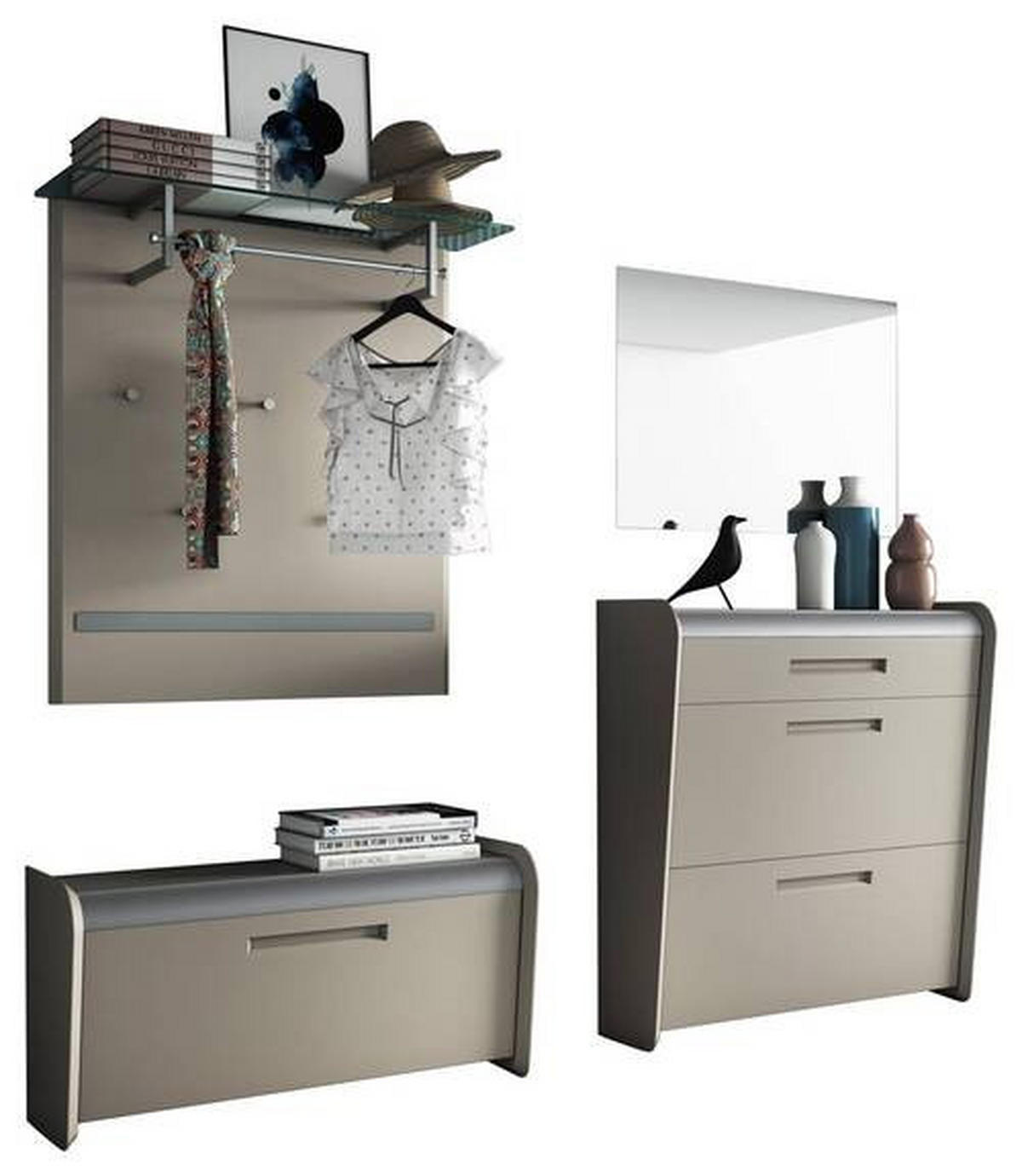 GARDEROBE 4-teilig  in 205/185/36 cm  - Taupe/Alufarben, Design, Holzwerkstoff/Metall (205/185/36cm) - Dieter Knoll
