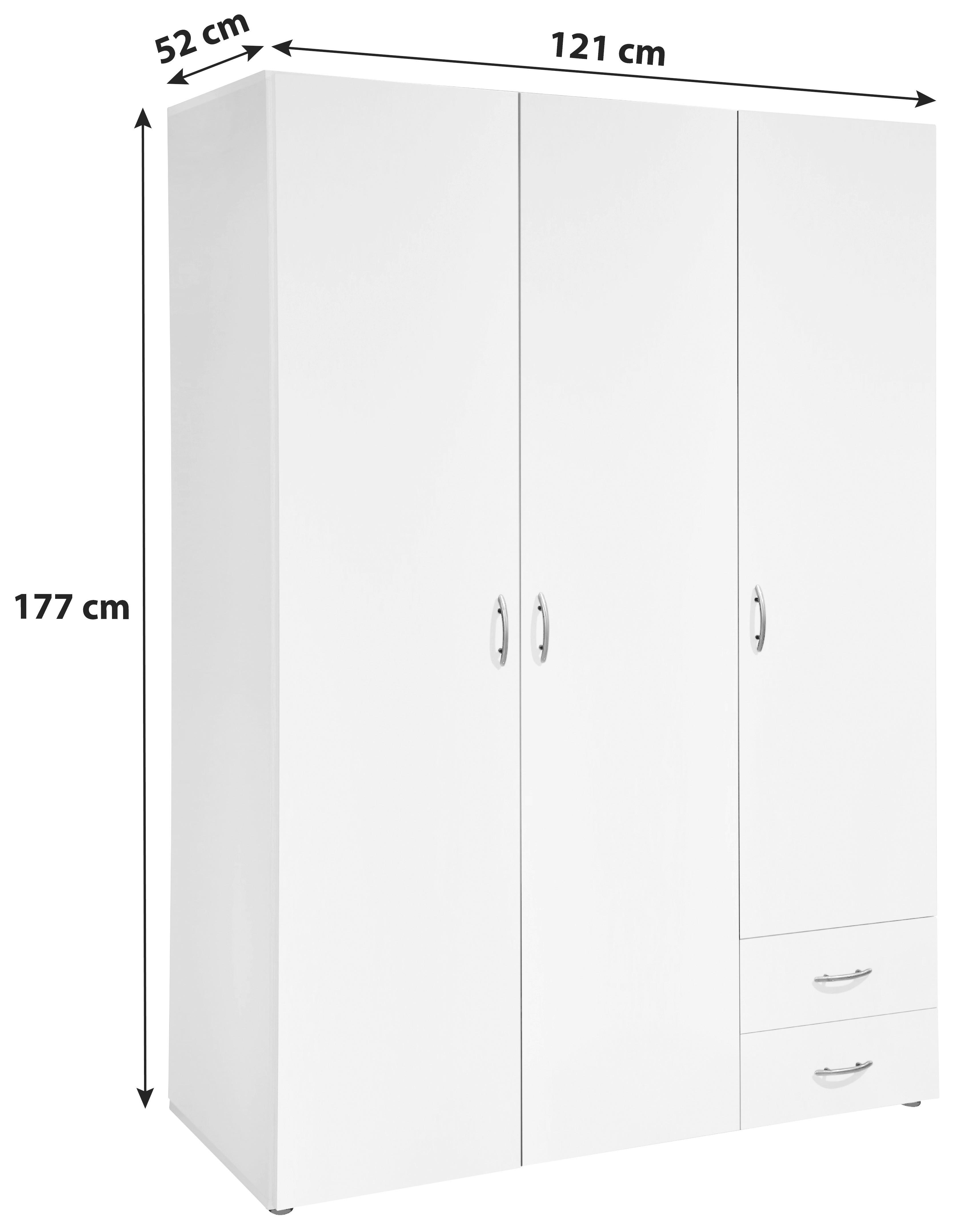 DREHTÜRENSCHRANK 3-türig Weiß  - Eichefarben/Alufarben, Design, Holzwerkstoff/Kunststoff (121/177/52cm) - Carryhome