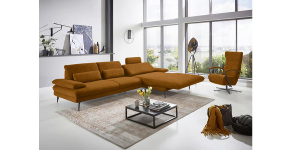 ECKSOFA in Velours Cognac 310/180 cm - Cognac/Schwarz, Design, Textil/Metall (310/180cm) - Dieter Knoll