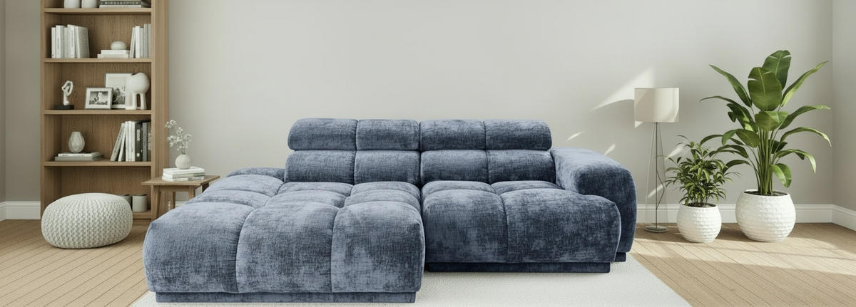 ECKSOFA  in Flachgewebe Blau  150/239 cm  - Blau, MODERN, Textil (150/239cm) - MID.YOU