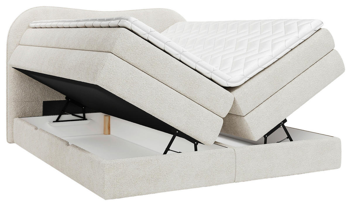 BOXSPRINGBETT 180/200 cm,  in Beige, gepolstertes Kopfteil, Bettkasten, Topper, Matratzen, H3 + H3 = fest  - Beige/Schwarz, Design, Holz/Holzwerkstoff (180/200cm) - Chameo
