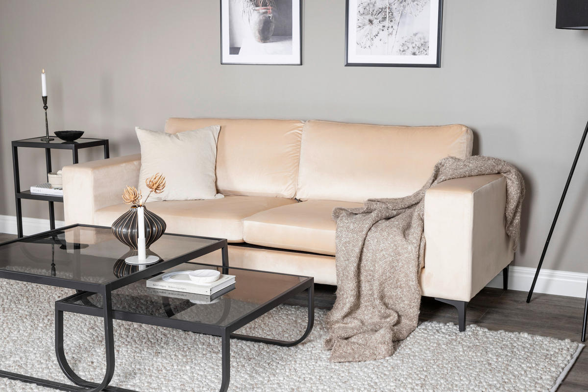 2-SITZER-SOFA in Schwarz, Beige  - Beige/Schwarz, Design, Kunststoff/Textil (215/84/88cm) - Livetastic