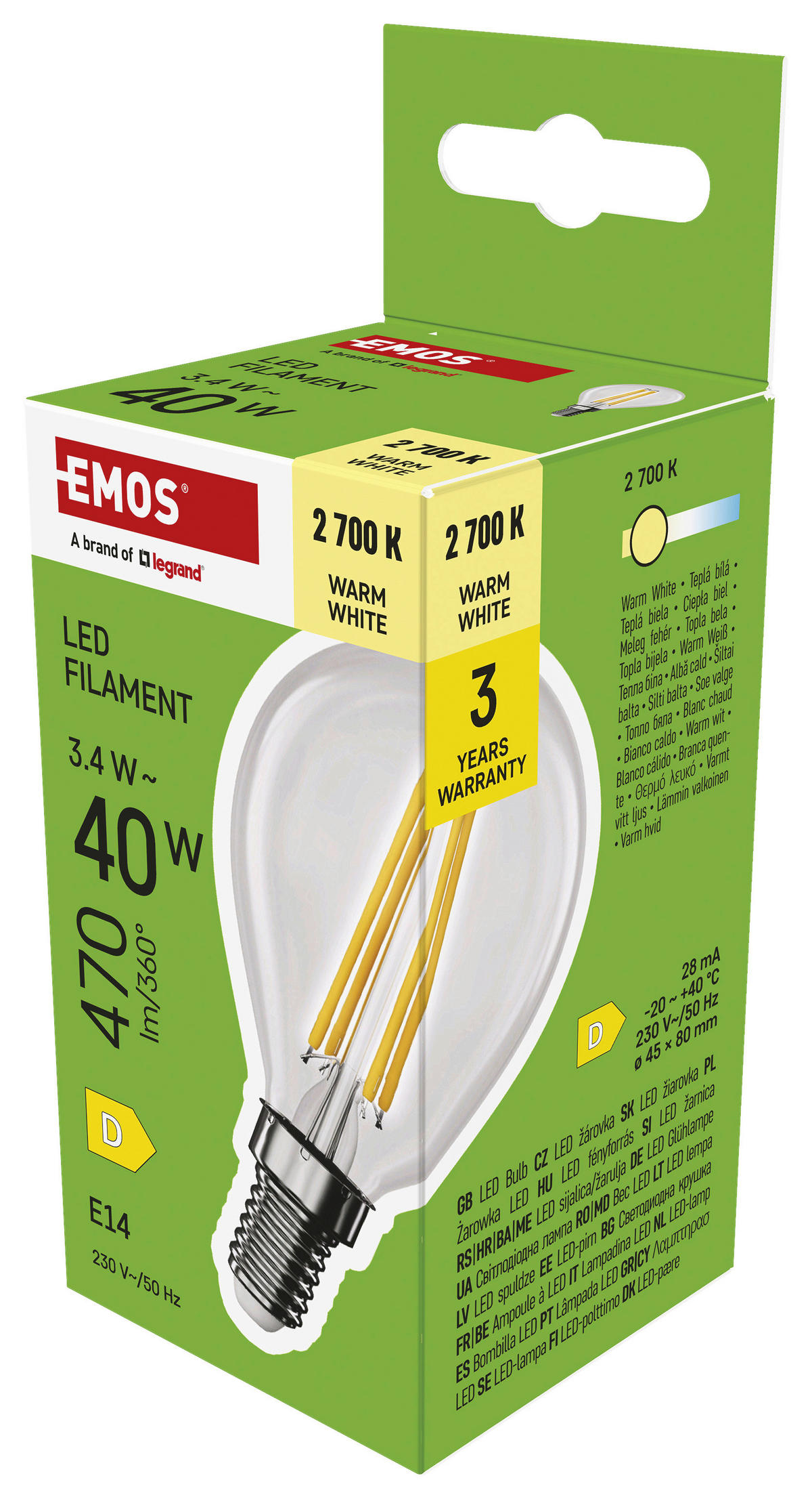 FILAMENTOVÁ LED ŽÁROVKA E14 - Basics, plast (4.5/4.5/8cm)
