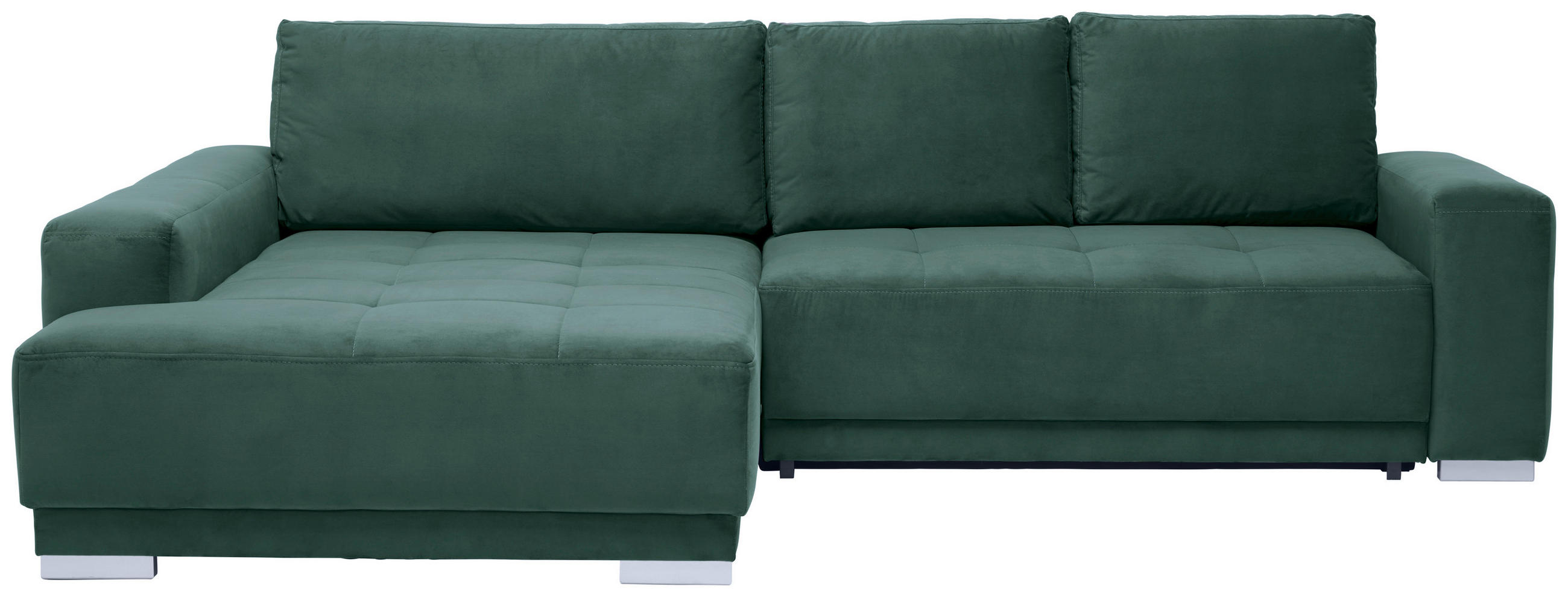 ECKSOFA inkl. Funktionen in Flachgewebe Dunkelgrün  - Dunkelgrün/Silberfarben, Design, Holz/Textil (195/293cm) - Cantus