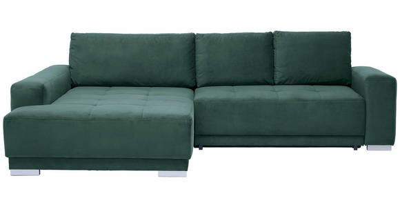 ECKSOFA inkl. Funktionen Dunkelgrün Flachgewebe - Dunkelgrün/Silberfarben, Design, Holz/Textil (195/293cm) - Cantus