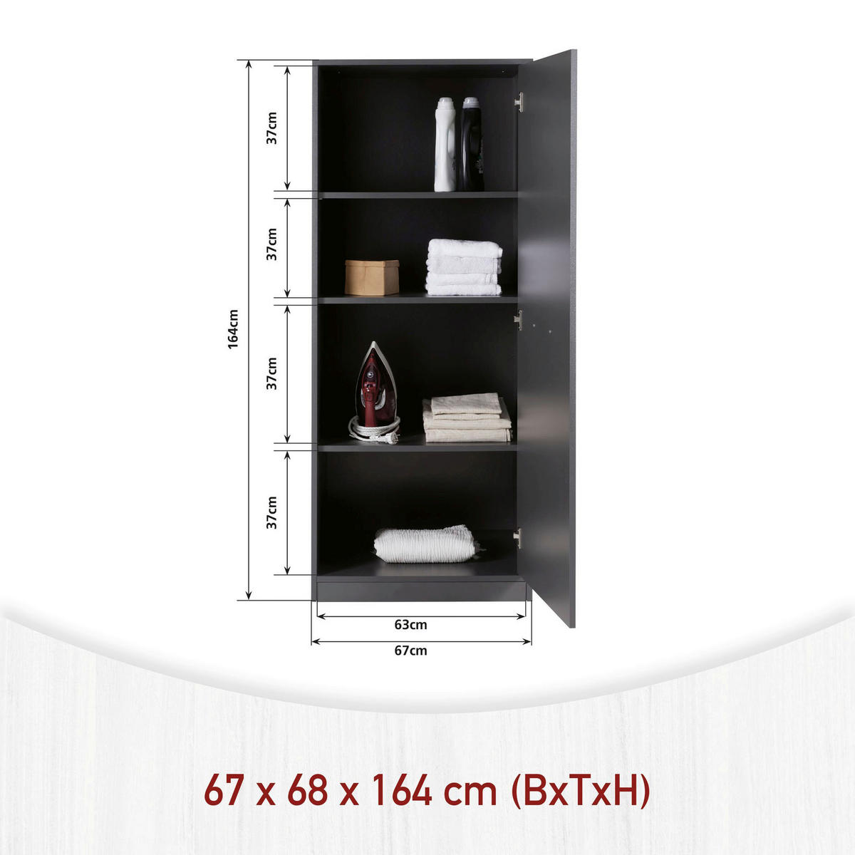 HAUSWIRTSCHAFTSRAUM 201/164/68 cm  in Anthrazit  - Anthrazit, MODERN, Holzwerkstoff (201/164/68cm) - home24